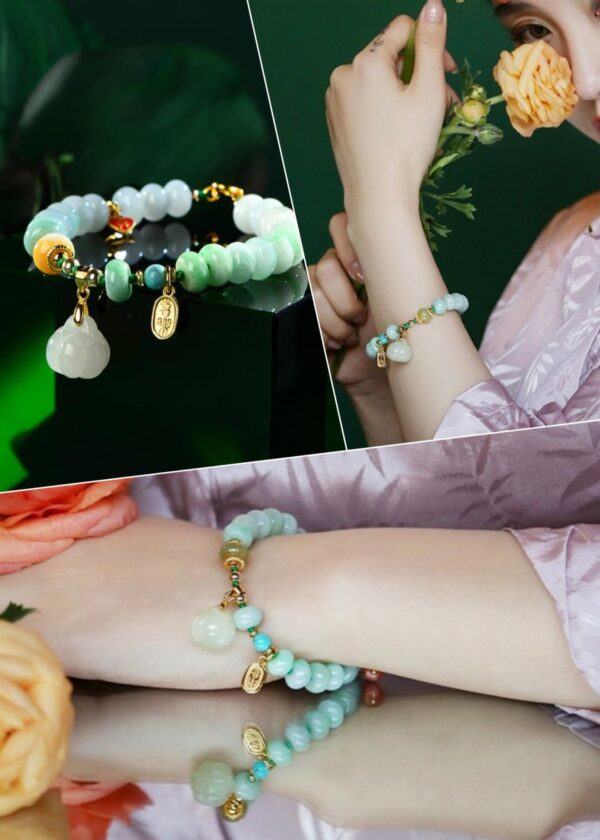 White Jade Pumpkin & Nanhong Gourd Bracelet | Wealth & Protection