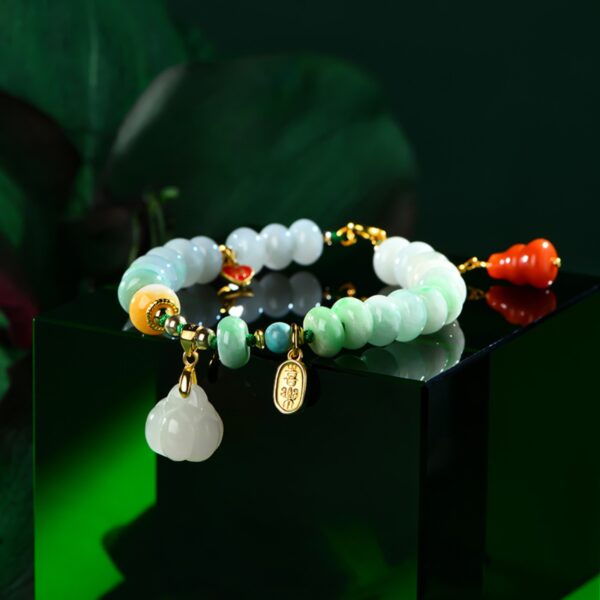 White Jade Pumpkin & Nanhong Gourd Bracelet | Wealth & Protection