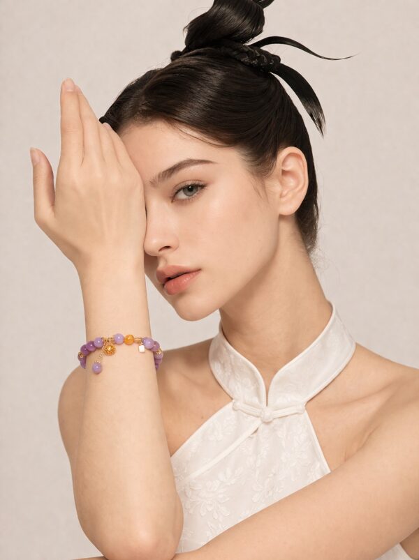 Healing Crystal Bracelet for Love | Kunzite & Amber | Positive Energy Jewelry Gift